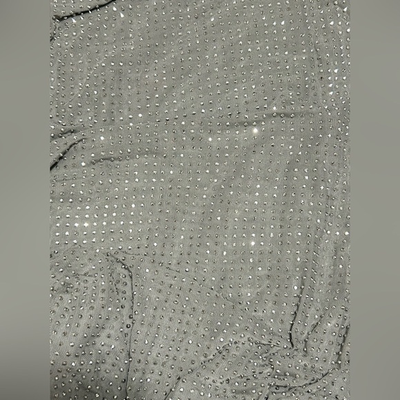 Gray  rhinestones Textured Sleeveless Bodysuit - Picture 4 of 4